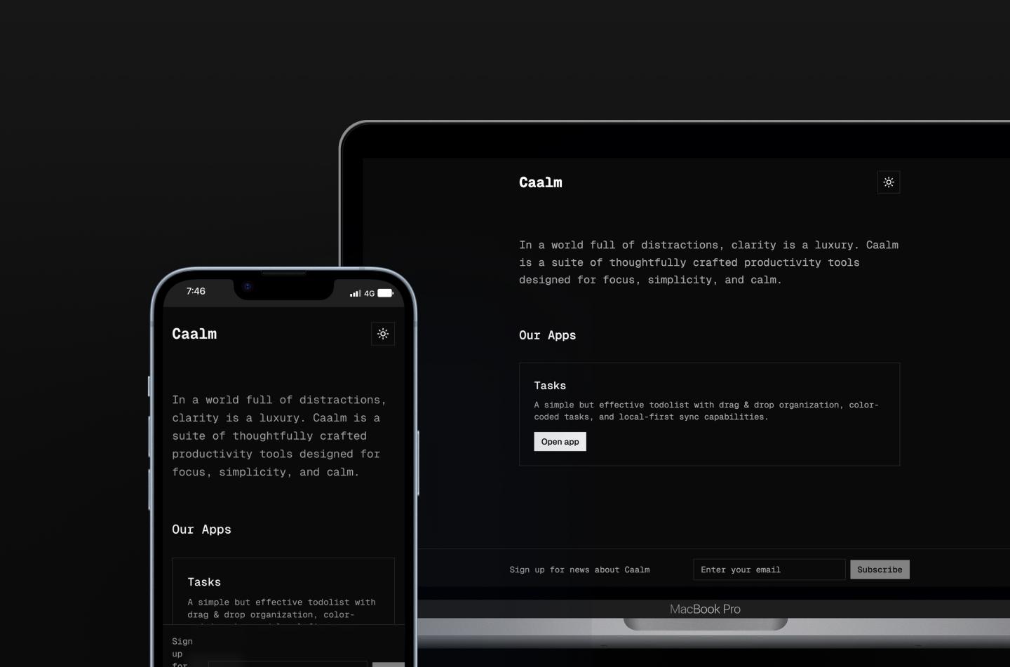 Caalm apps hub dark version