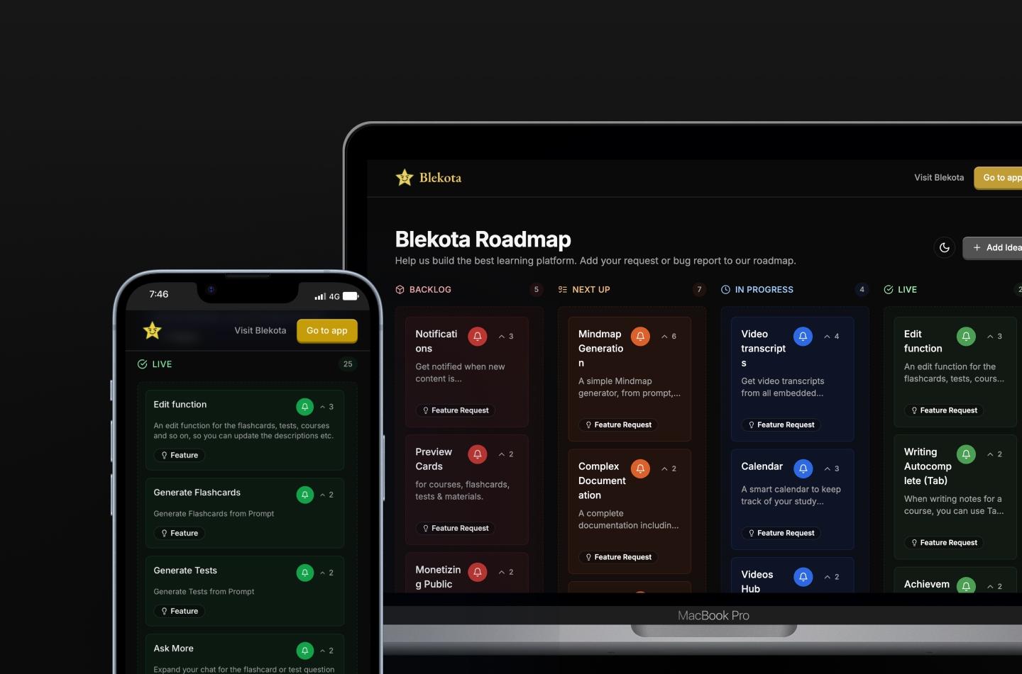 Roadmap app dark version
